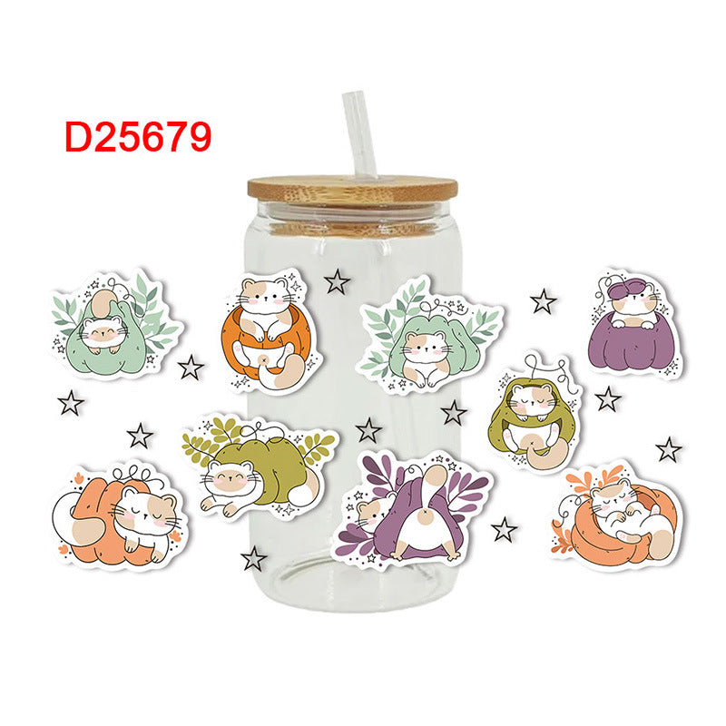 UV DTF Cup Wraps – 7 Sheets for 16oz Glass Cups, Decals & Craft Supplies (Cat)