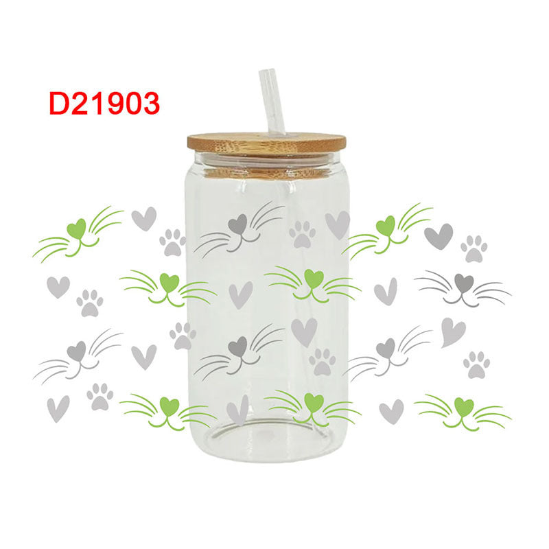 UV DTF Cup Wraps – 6 Sheets for 16oz Glass Cups, Decals & Craft Supplies (Heart)