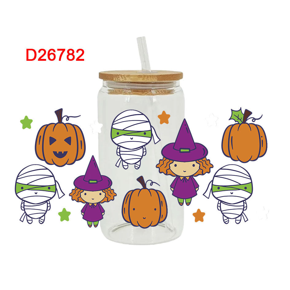 UV DTF Cup Wraps – 8 Sheets for 16oz Glass Cups, Decals & Craft Supplies (Halloween A)