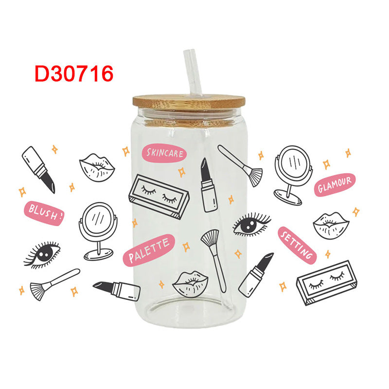 UV DTF Cup Wraps – 8 Sheets for 16oz Glass Cups, Decals & Craft Supplies (Lady)