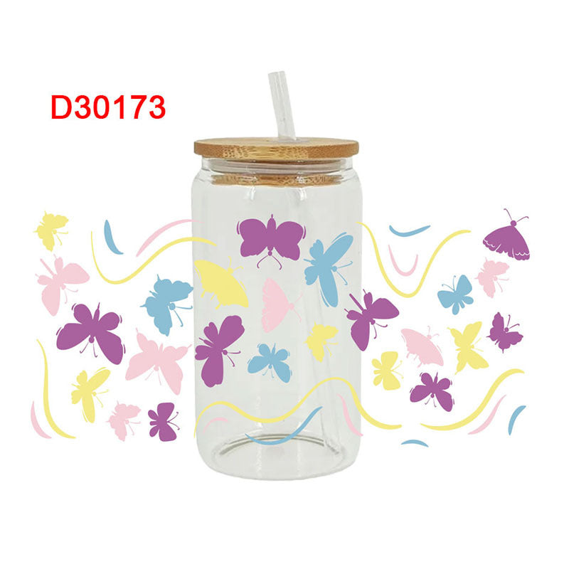 UV DTF Cup Wraps – 8 Sheets for 16oz Glass Cups, Decals & Craft Supplies (Butterfly B)