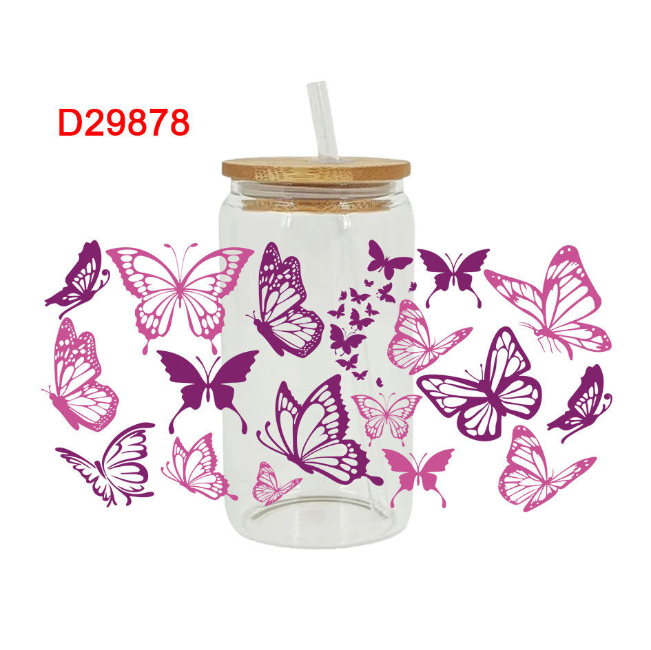 UV DTF Cup Wraps – 8 Sheets for 16oz Glass Cups, Decals & Craft Supplies (Butterfly A)