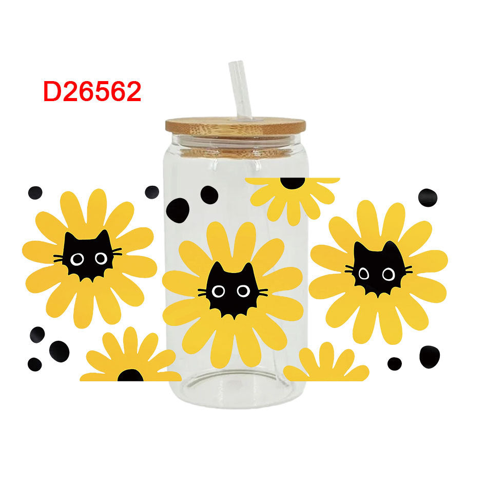 UV DTF Cup Wraps – 7 Sheets for 16oz Glass Cups, Decals & Craft Supplies (Cat)