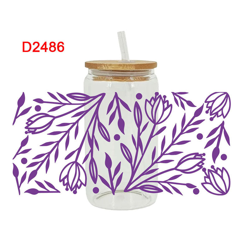 UV DTF Cup Wraps – 6 Sheets for 16oz Glass Cups, Decals & Craft Supplies (Flower B)