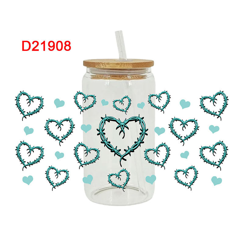 UV DTF Cup Wraps – 6 Sheets for 16oz Glass Cups, Decals & Craft Supplies (Heart)