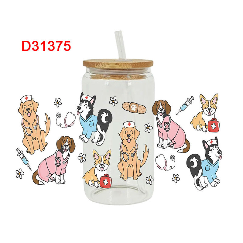 UV DTF Cup Wraps – 8 Sheets for 16oz Glass Cups, Decals & Craft Supplies (Nurse)