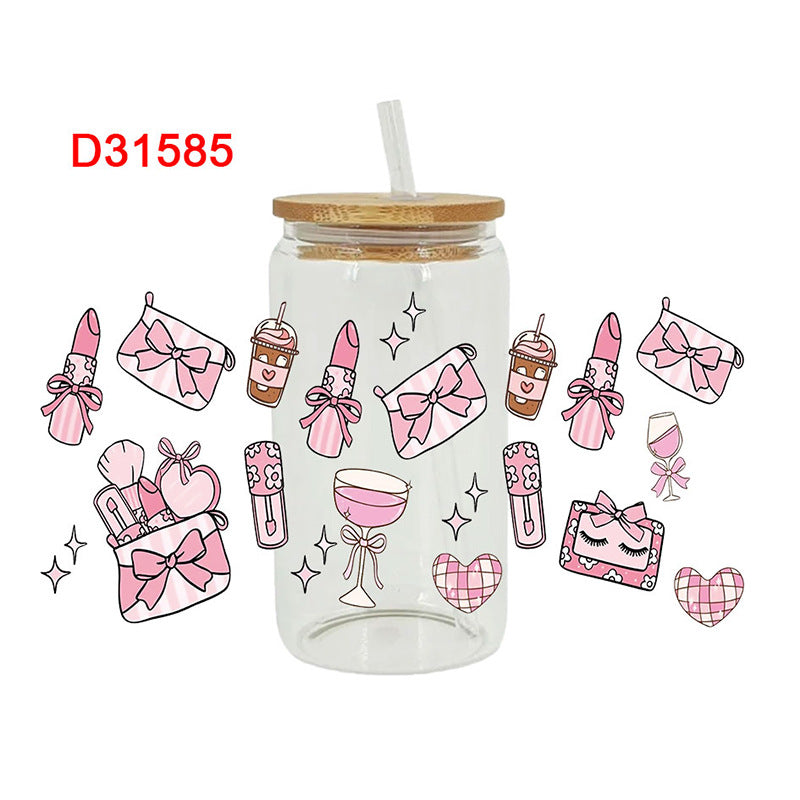 UV DTF Cup Wraps – 8 Sheets for 16oz Glass Cups, Decals & Craft Supplies (Lady)