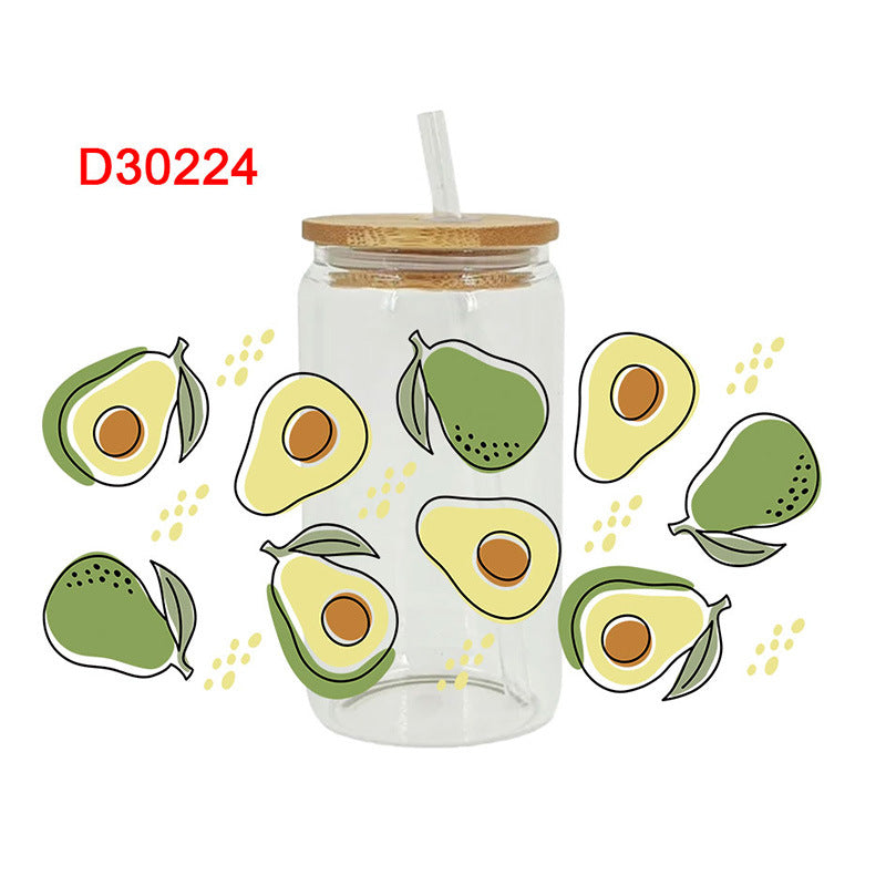 UV DTF Cup Wraps – 8 Sheets for 16oz Glass Cups, Decals & Craft Supplies (Fruit C)