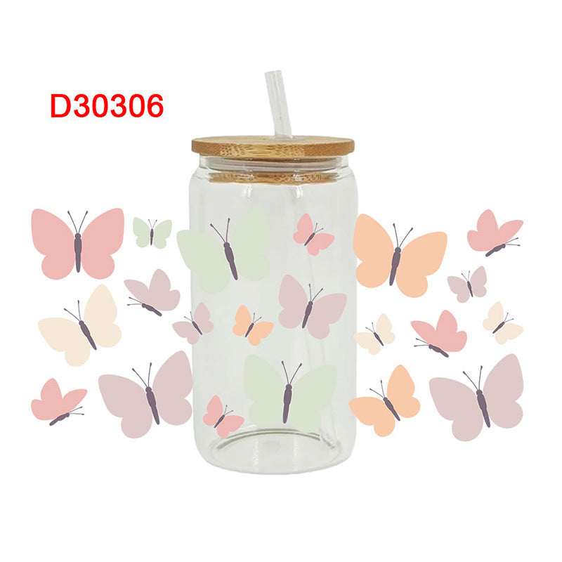 UV DTF Cup Wraps – 8 Sheets for 16oz Glass Cups, Decals & Craft Supplies (Butterfly B)