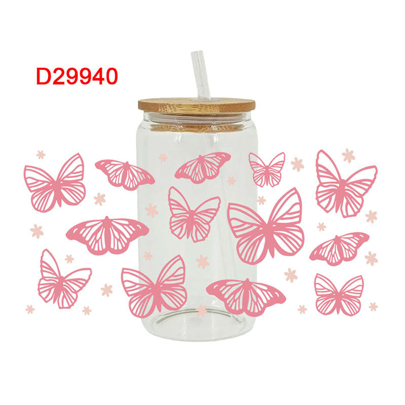 UV DTF Cup Wraps – 8 Sheets for 16oz Glass Cups, Decals & Craft Supplies (Butterfly A)