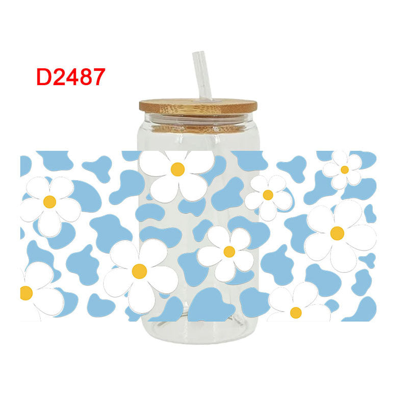 UV DTF Cup Wraps – 6 Sheets for 16oz Glass Cups, Decals & Craft Supplies (Flower B)