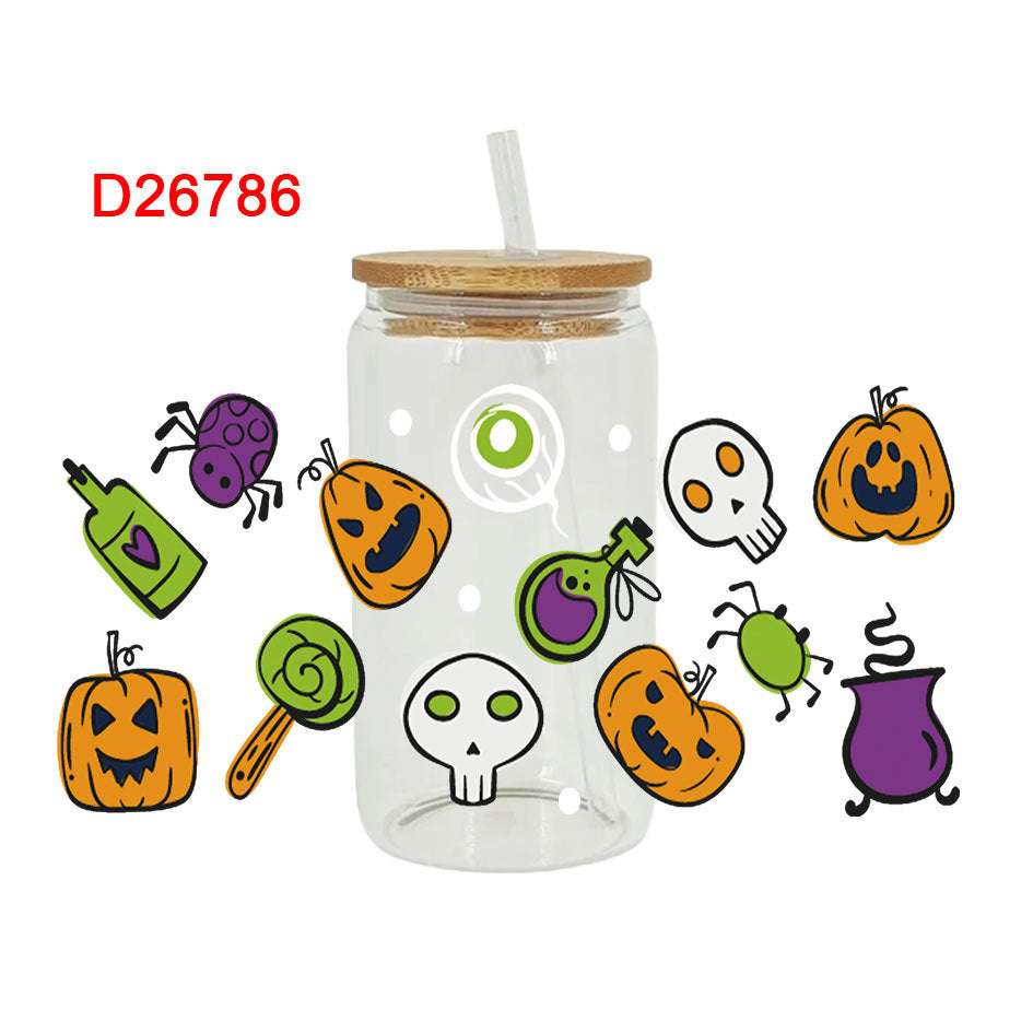 UV DTF Cup Wraps – 8 Sheets for 16oz Glass Cups, Decals & Craft Supplies (Halloween A)