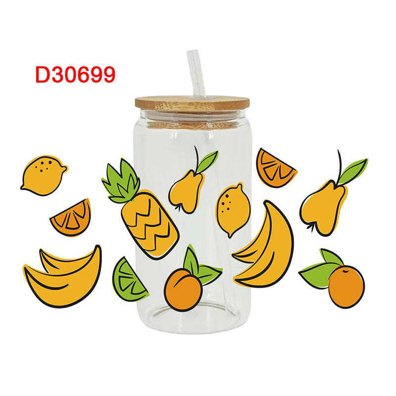 UV DTF Cup Wraps – 8 Sheets for 16oz Glass Cups, Decals & Craft Supplies (Fruit C)