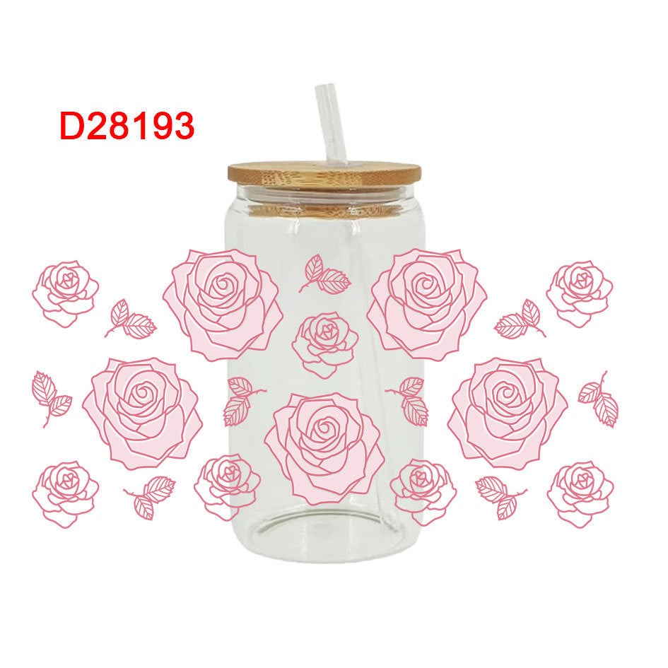 UV DTF Cup Wraps – 8 Sheets for 16oz Glass Cups, Decals & Craft Supplies (Flower D)