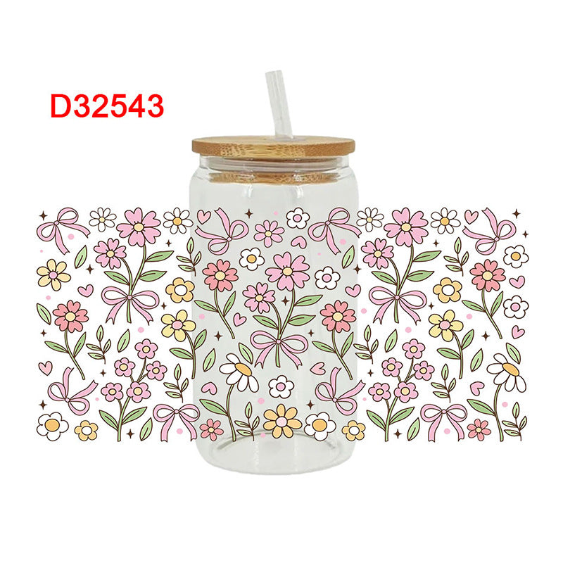 UV DTF Cup Wraps – 8 Sheets for 16oz Glass Cups, Decals & Craft Supplies (Flower C)
