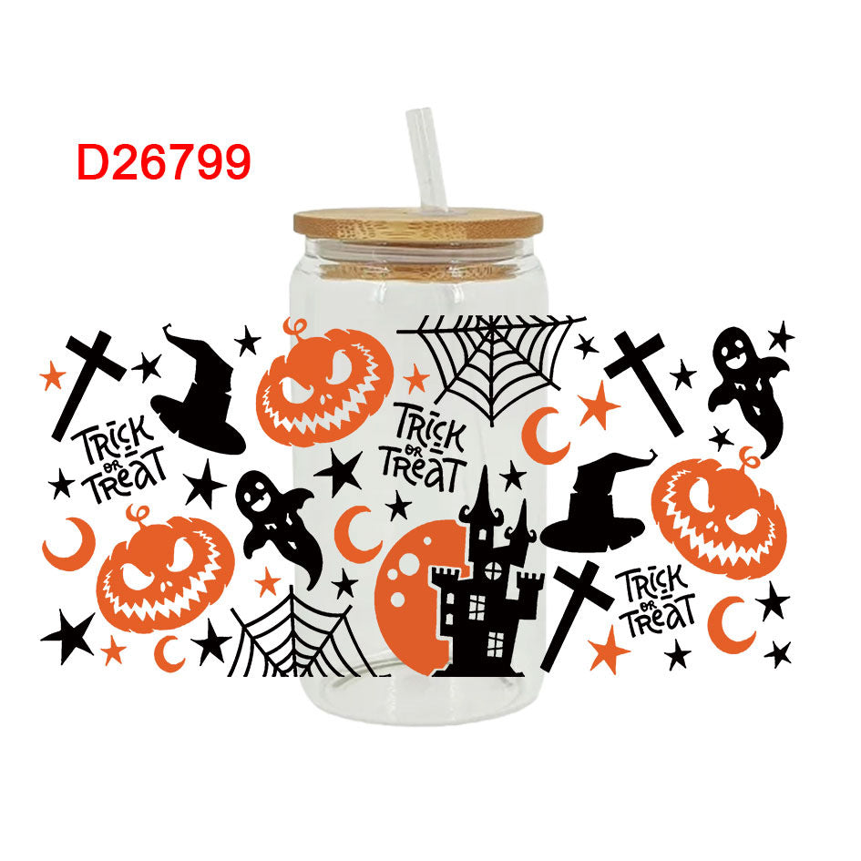 UV DTF Cup Wraps – 8 Sheets for 16oz Glass Cups, Decals & Craft Supplies (Halloween A)