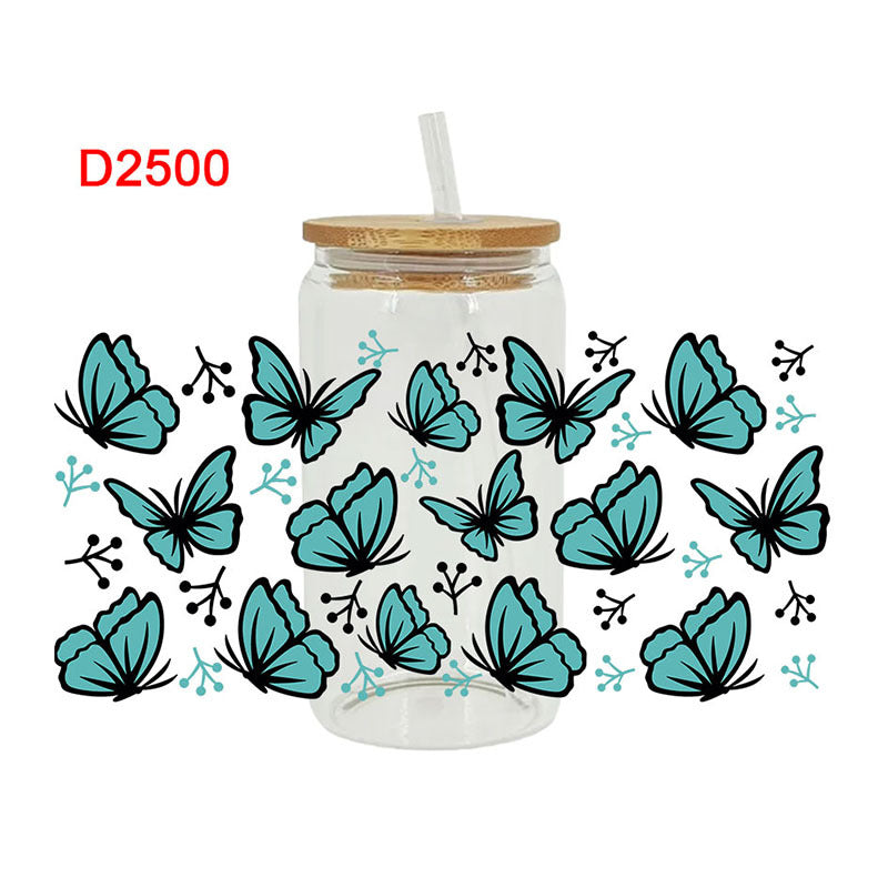 UV DTF Cup Wraps – 6 Sheets for 16oz Glass Cups, Decals & Craft Supplies (Flower B)