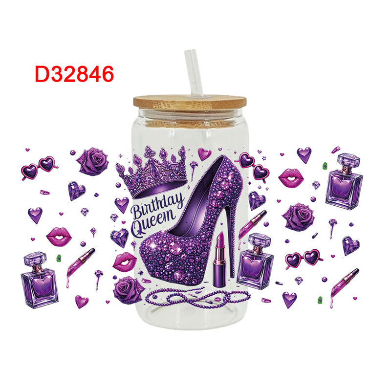 UV DTF Cup Wraps – 8 Sheets for 16oz Glass Cups, Decals & Craft Supplies (Lady)