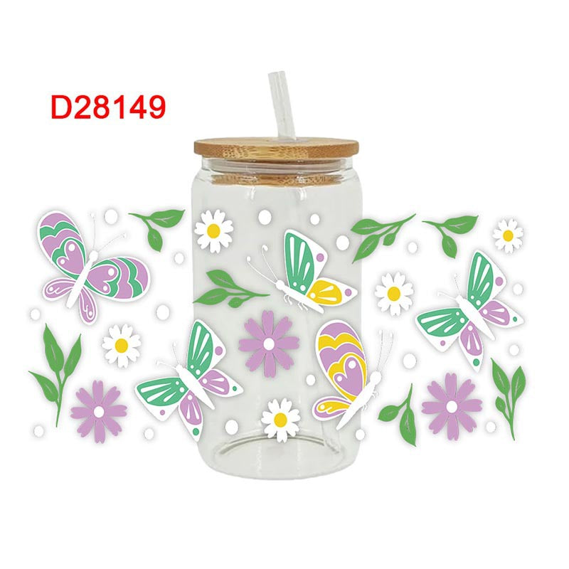 UV DTF Cup Wraps – 8 Sheets for 16oz Glass Cups, Decals & Craft Supplies (Butterfly C)