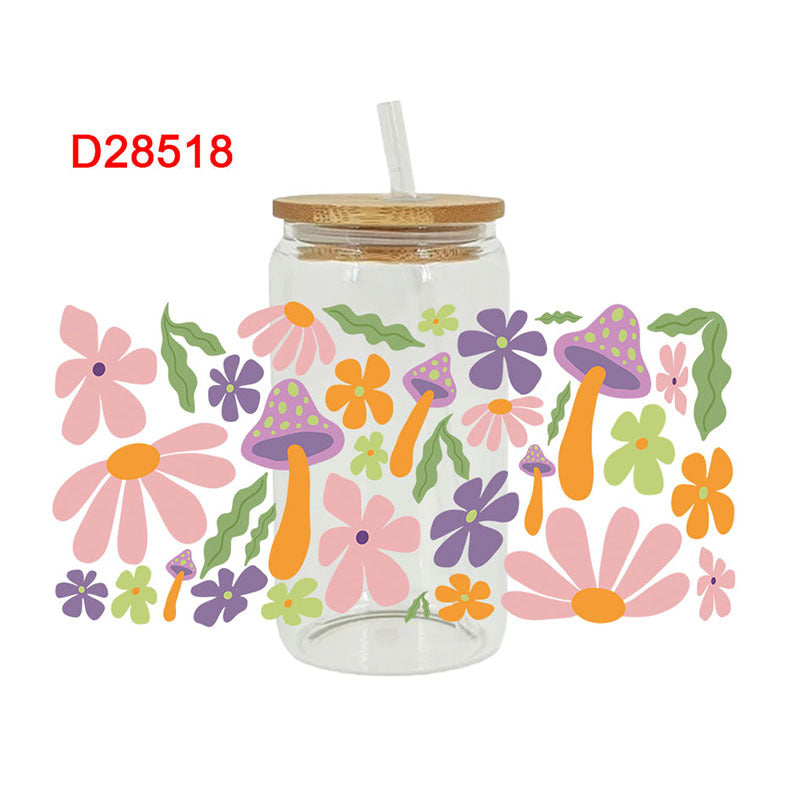 UV DTF Cup Wraps – 8 Sheets for 16oz Glass Cups, Decals & Craft Supplies (Flower D)