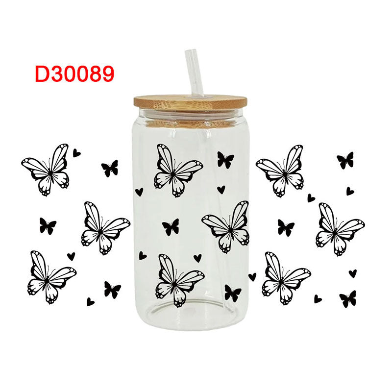 UV DTF Cup Wraps – 8 Sheets for 16oz Glass Cups, Decals & Craft Supplies (Butterfly A)
