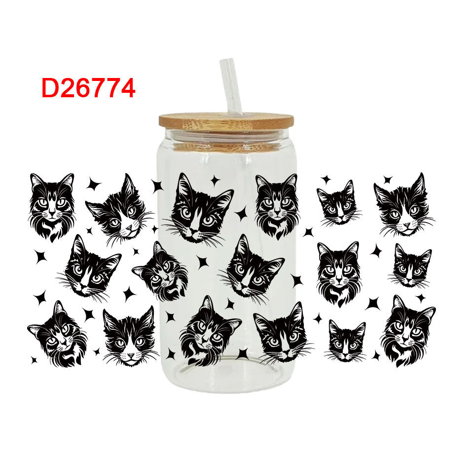 UV DTF Cup Wraps – 7 Sheets for 16oz Glass Cups, Decals & Craft Supplies (Cat)