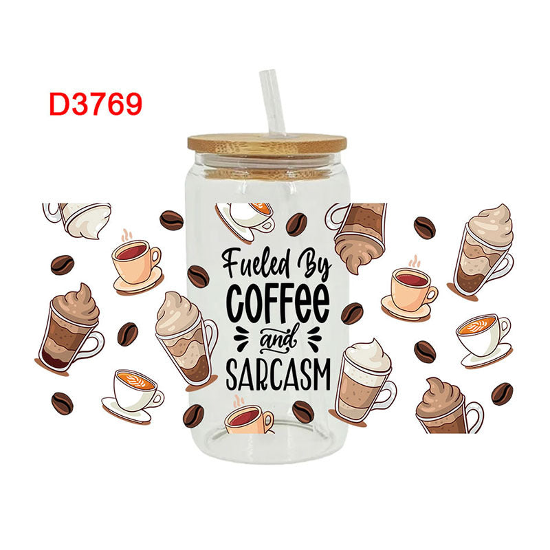 UV DTF Cup Wraps – 7 Sheets for 16oz Glass Cups, Decals & Craft Supplies (Coffee)