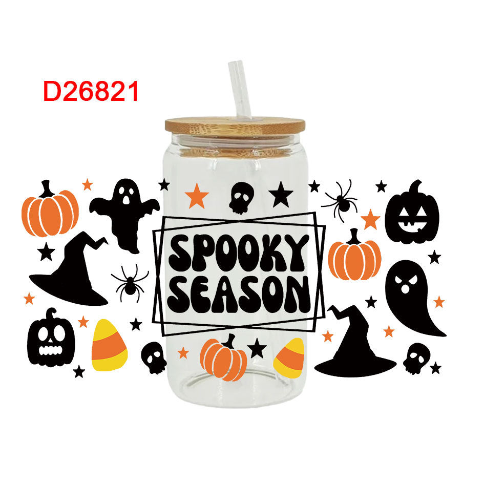 UV DTF Cup Wraps – 8 Sheets for 16oz Glass Cups, Decals & Craft Supplies (Halloween A)
