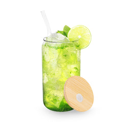 Clear Glass Cups with Bamboo Lids