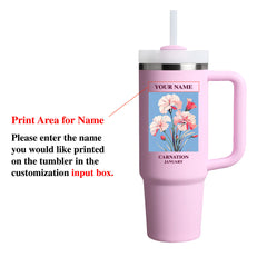40oz Tumbler with Birth Flower and Custom Name(Cherry Blossom) - Custom Creations