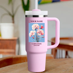 40oz Tumbler with Birth Flower and Custom Name(Cherry Blossom) - Custom Creations