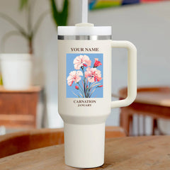 40oz Tumbler with Birth Flower and Custom Name(Cream) - Custom Creations