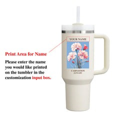 40oz Tumbler with Birth Flower and Custom Name(Cream) - Custom Creations