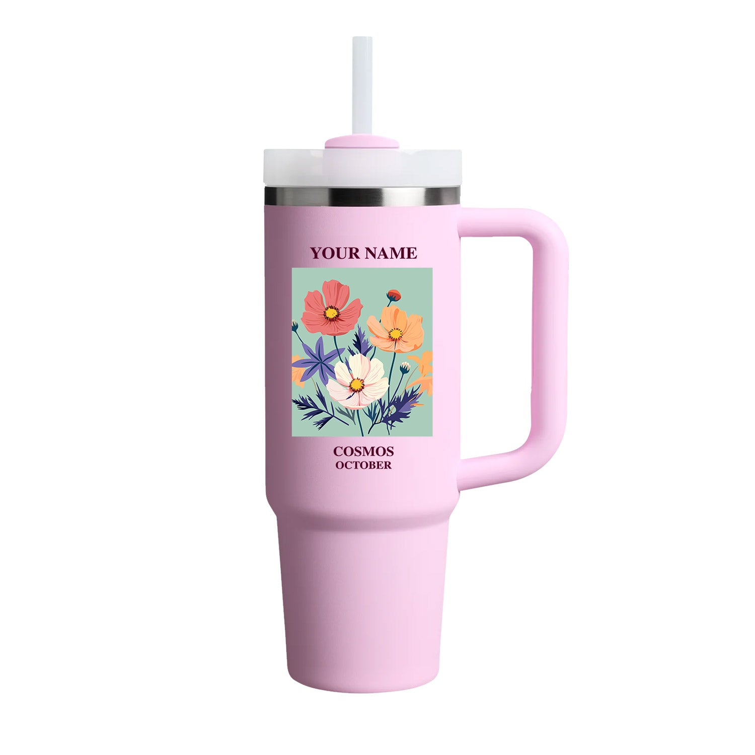 40oz Tumbler with Birth Flower and Custom Name(Cherry Blossom)