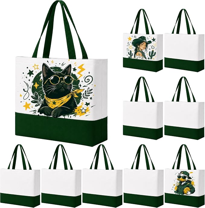 10 Pack Large Canvas Tote Bags Bulk for Daily Use Group Team - Green