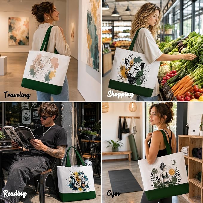 10 Pack Large Canvas Tote Bags Bulk for Daily Use Group Team - Green