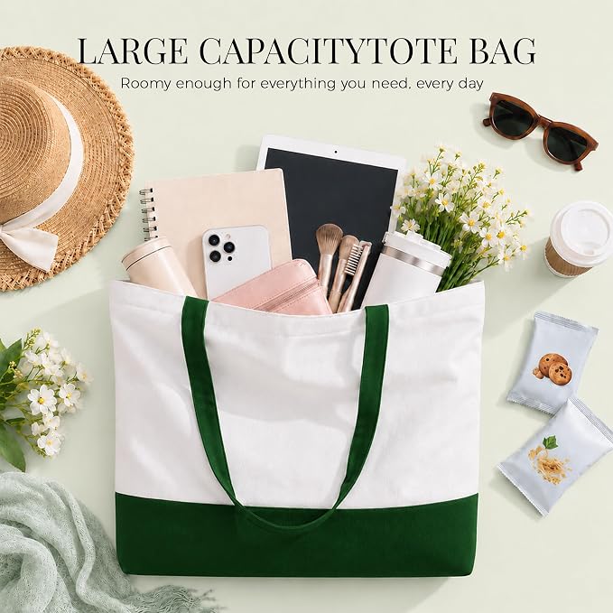 10 Pack Large Canvas Tote Bags Bulk for Daily Use Group Team - Green