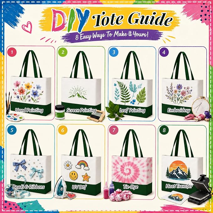 10 Pack Large Canvas Tote Bags Bulk for Daily Use Group Team - Green