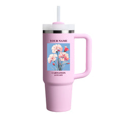 40oz Tumbler with Birth Flower and Custom Name(Cherry Blossom) - Custom Creations