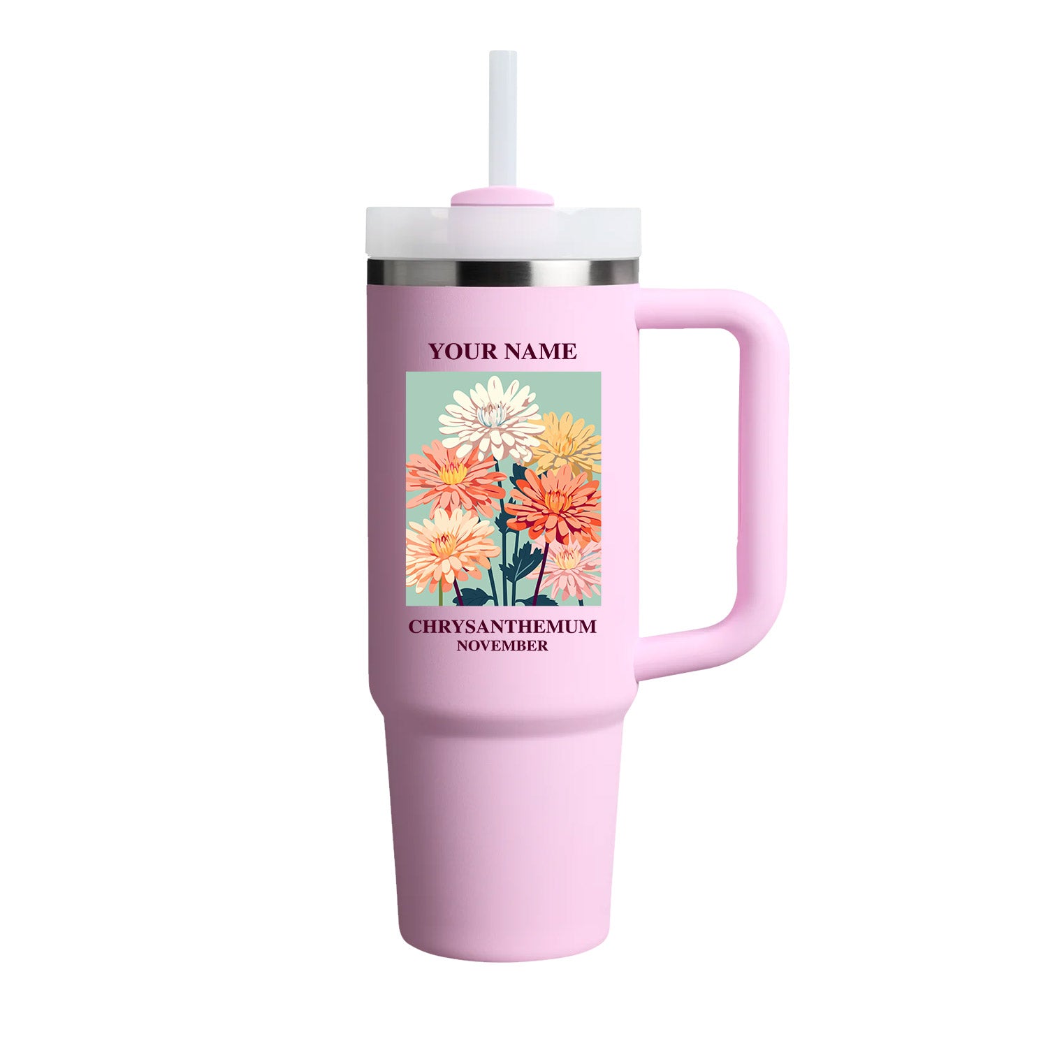 40oz Tumbler with Birth Flower and Custom Name(Cherry Blossom)