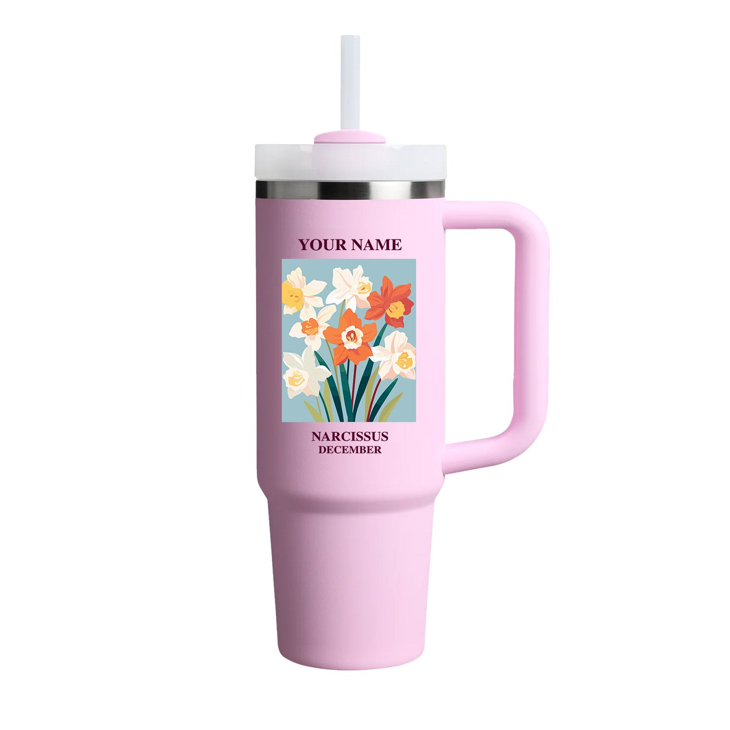 40oz Tumbler with Birth Flower and Custom Name(Cherry Blossom)