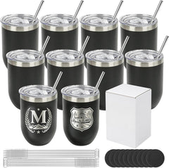 12 oz Black Wine Tumblers Bulk for Laser Engraving 10 Pack