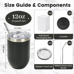 12 oz Black Wine Tumblers Bulk for Laser Engraving 10 Pack