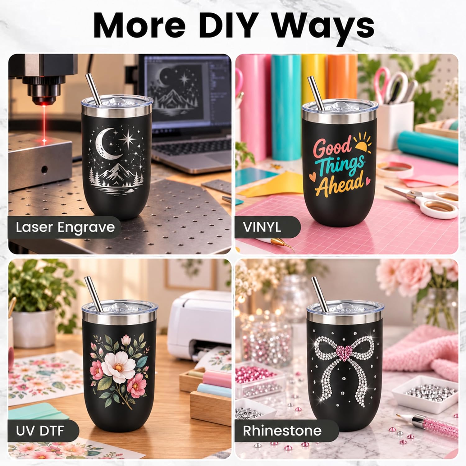 12 oz Black Wine Tumblers Bulk for Laser Engraving 10 Pack