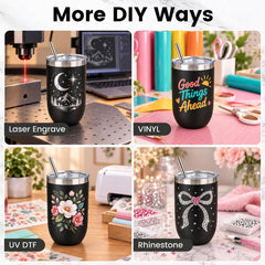12 oz Black Wine Tumblers Bulk for Laser Engraving 10 Pack