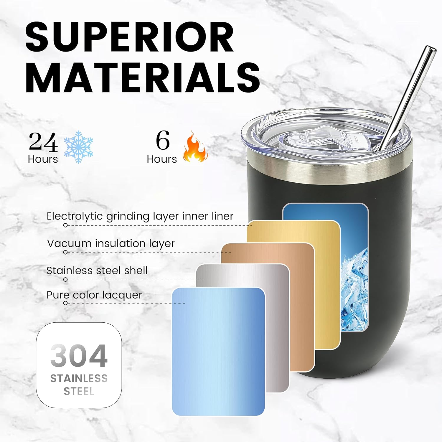 12 oz Black Wine Tumblers Bulk for Laser Engraving 10 Pack