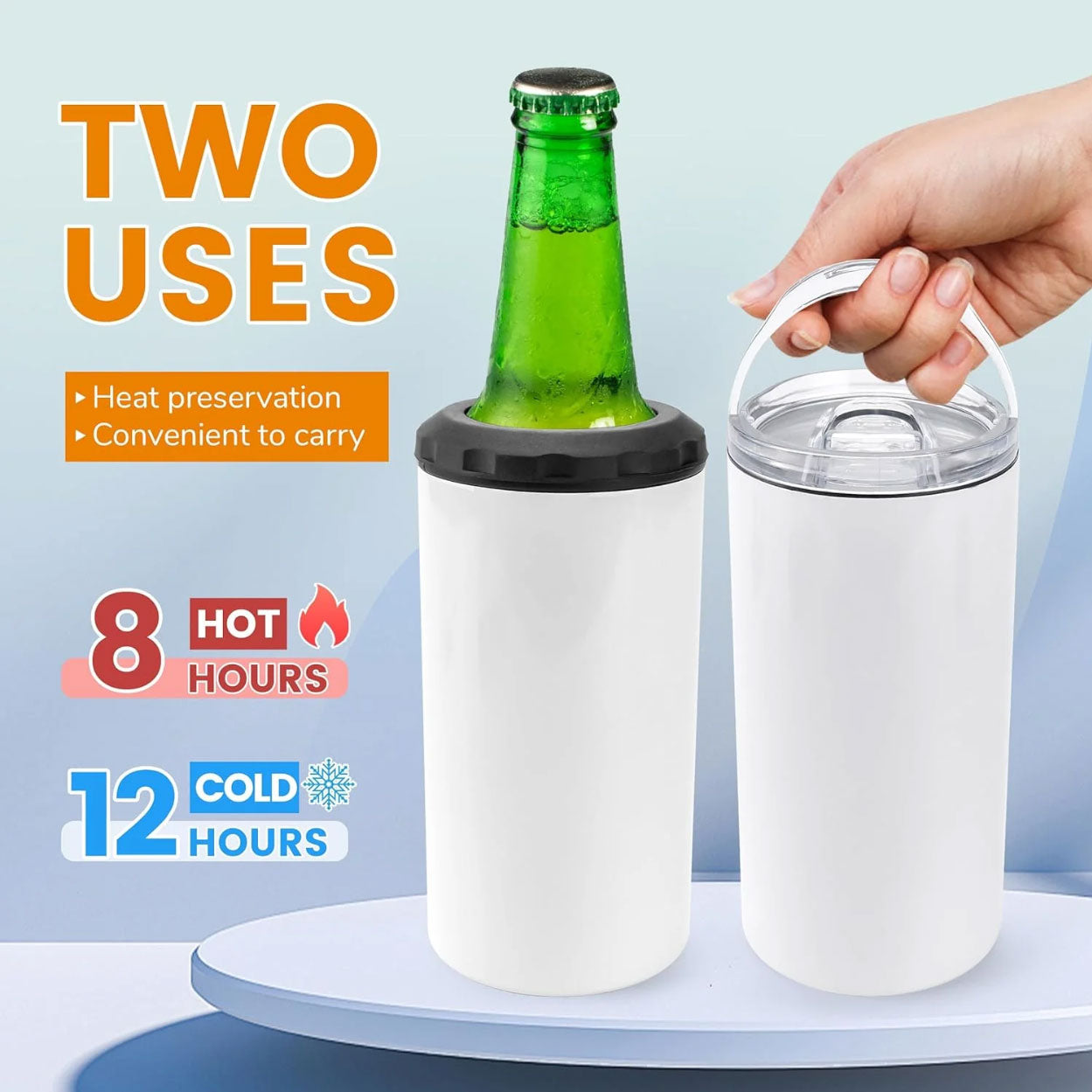 2 Pack Replacement Lids for Sublimation Skinny Beer Can Coolers, Clear and Black Lids