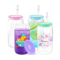 Sublimation Clear Glass Cups Blanks with Acrylic Lids ( Multi Light Lids )