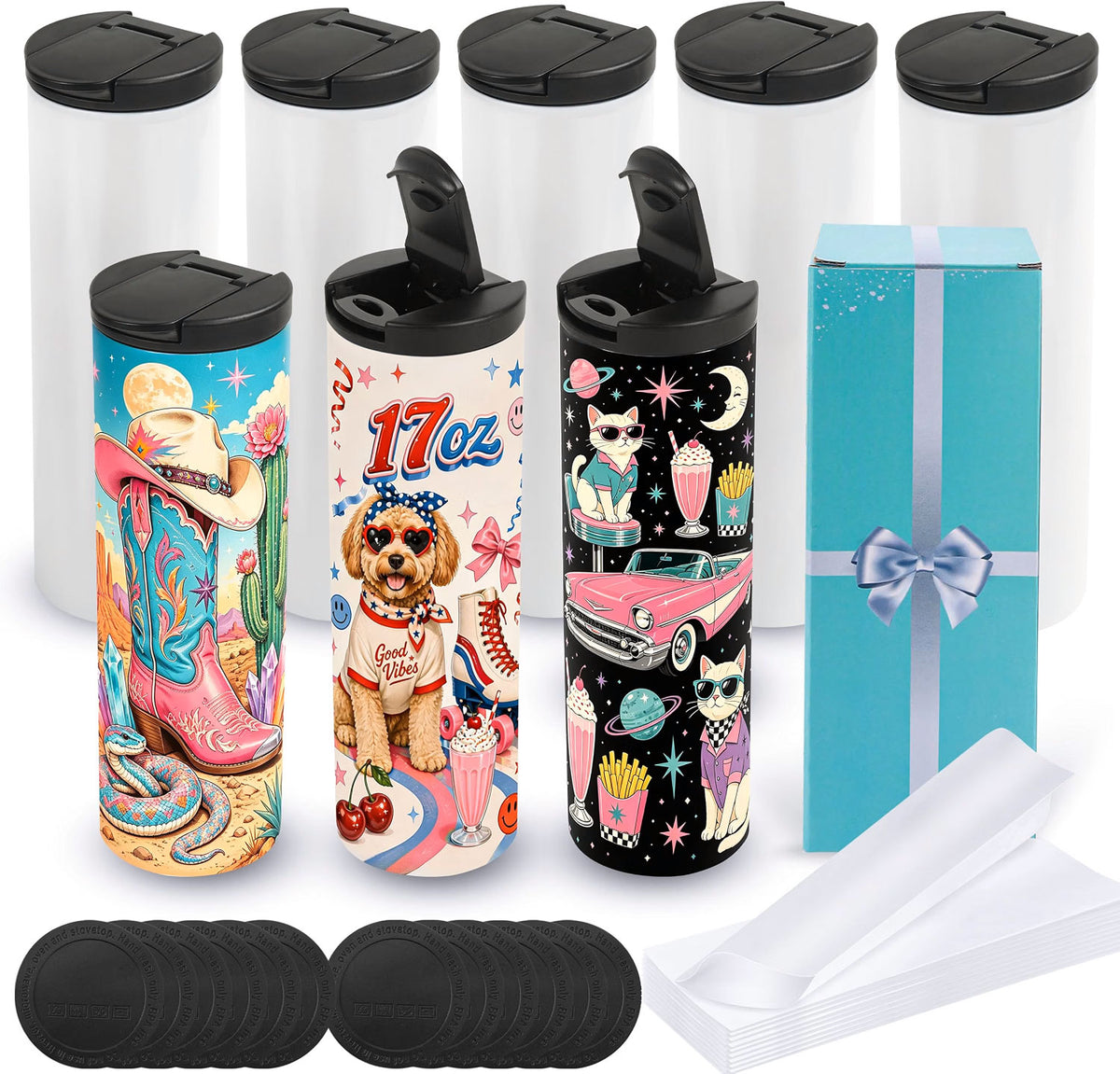 17 oz Sublimation Tumblers with Flip Lids Travel Cups blanks 8 Pack