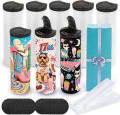 17 oz Sublimation Tumblers with Flip Lids Travel Cups blanks 8 Pack